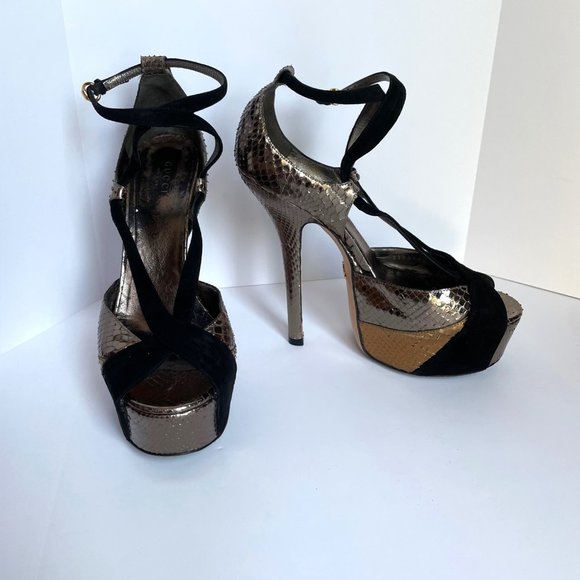 Gucci Exotic Python Leather Platform Heels 7.5 - Picture 3 of 14